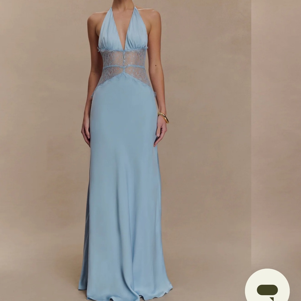 Dinah Lace And Satin Maxi Dress - Cornflower Blue